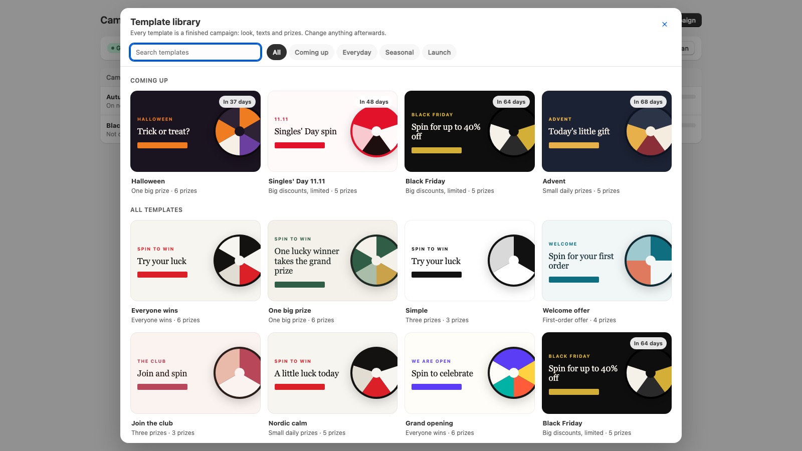 Template library with ready campaigns